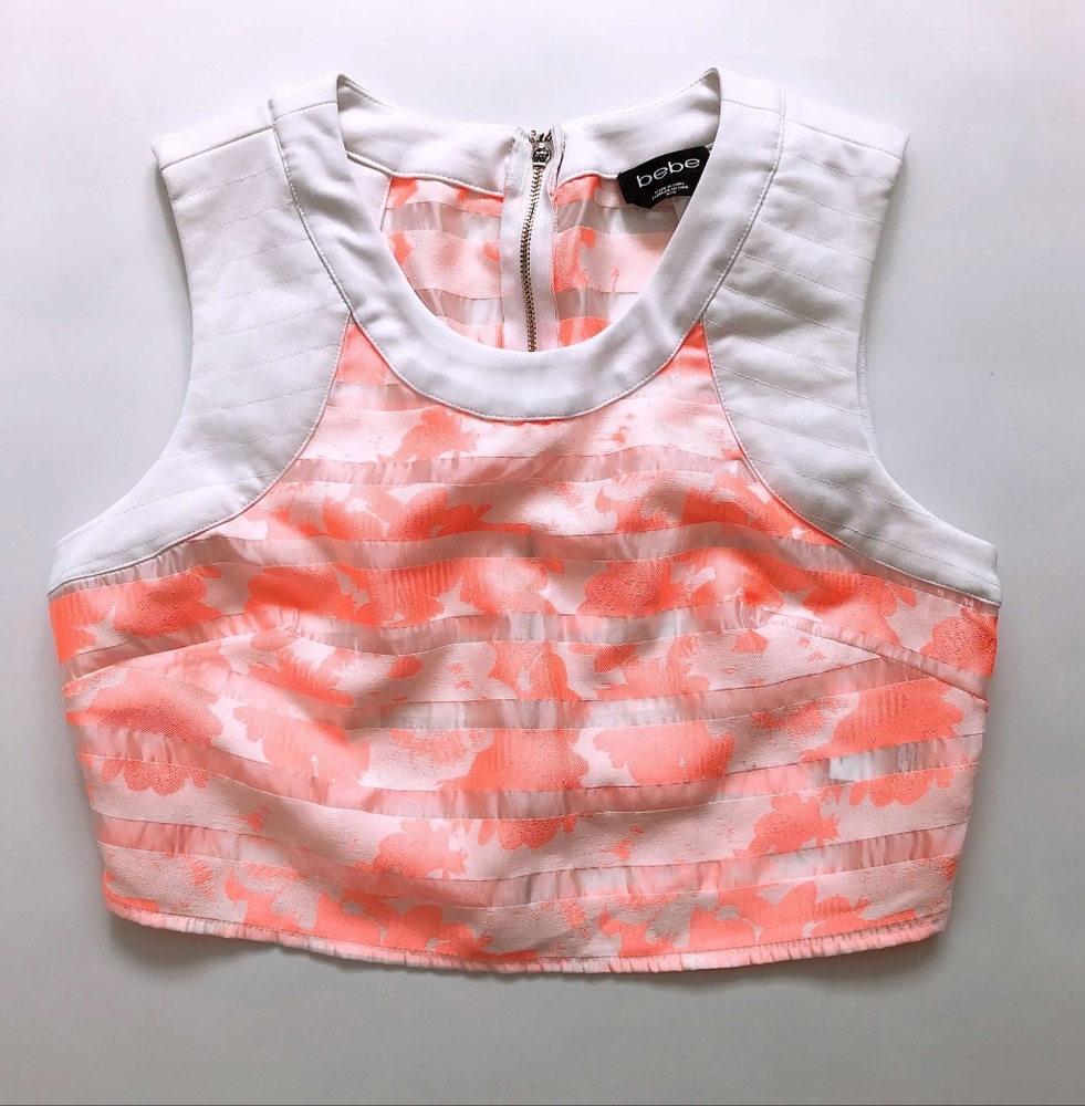 Bebe White and Pink Floral Crop Top